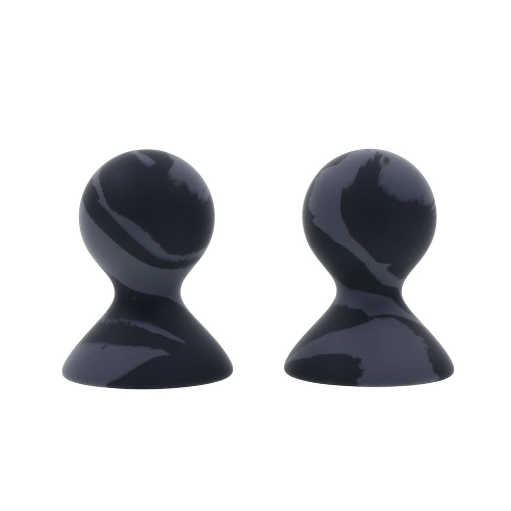 SPORTSHEETS Velvet Noir Silicone Nipple Suckers - Black/Grey Nipple Suckers - Set of 2 - silkandsin