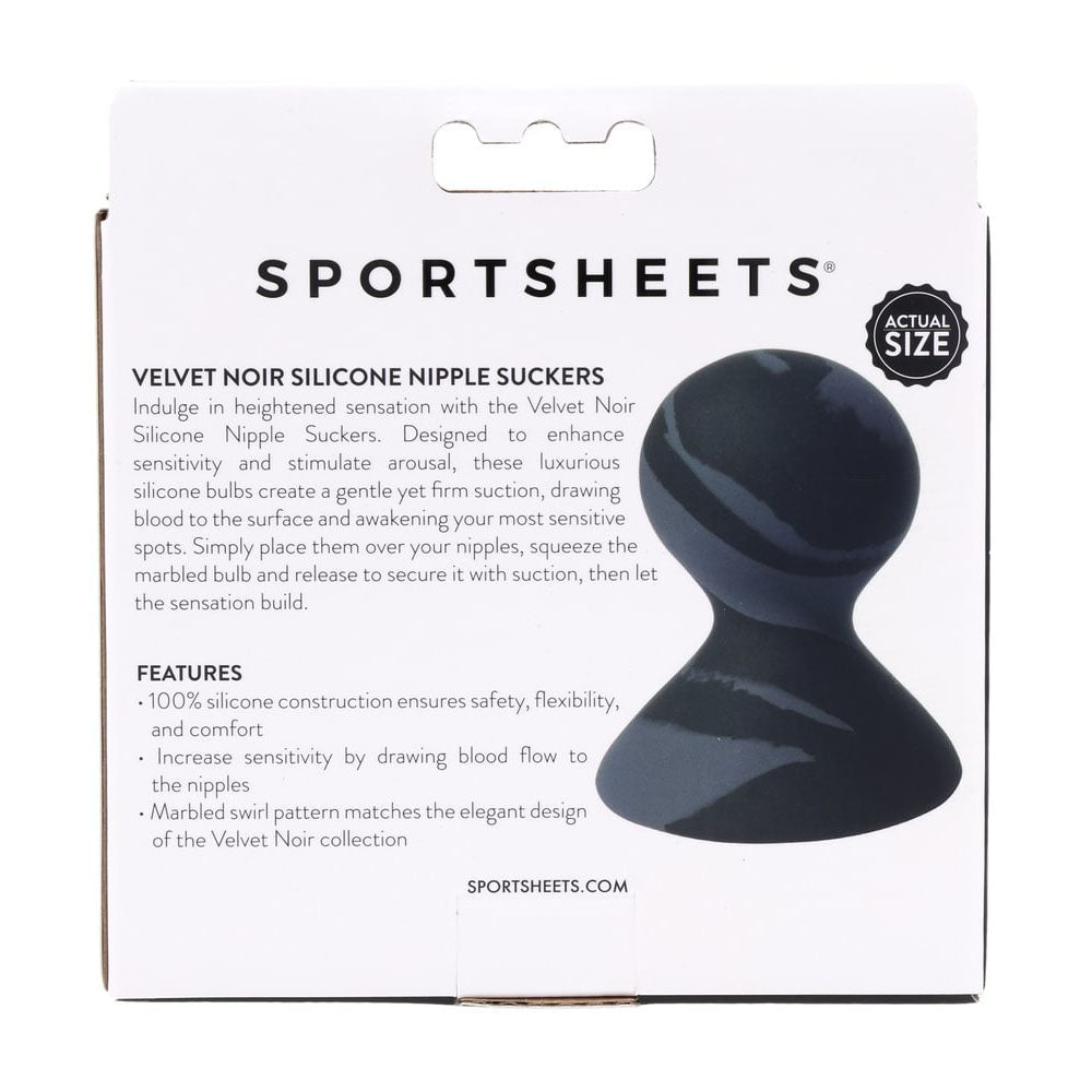SPORTSHEETS Velvet Noir Silicone Nipple Suckers - Black/Grey Nipple Suckers - Set of 2 - silkandsin