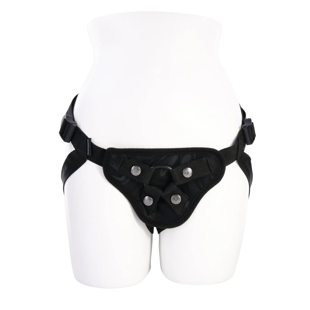 SPORTSHEETS Velvet Noir Strap On - Black Adjustable Strap - On Harness (No Probe Included) - silkandsin
