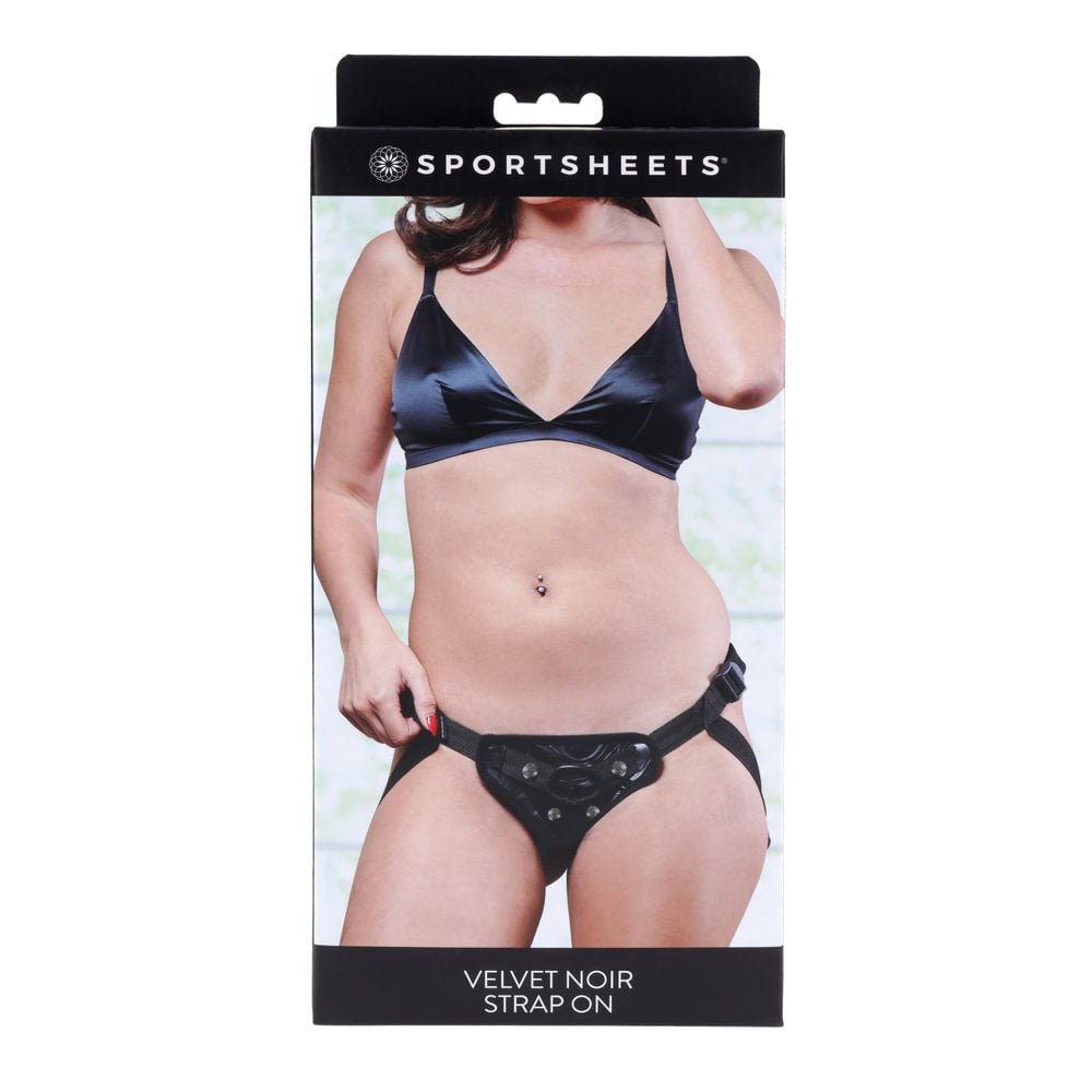 SPORTSHEETS Velvet Noir Strap On - Black Adjustable Strap - On Harness (No Probe Included) - silkandsin