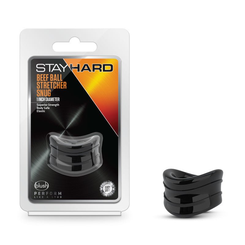 Stay Hard Beef Ball Stretcher Snug - Black 2.5 cm Ball Stretcher Ring - Silk and Sin