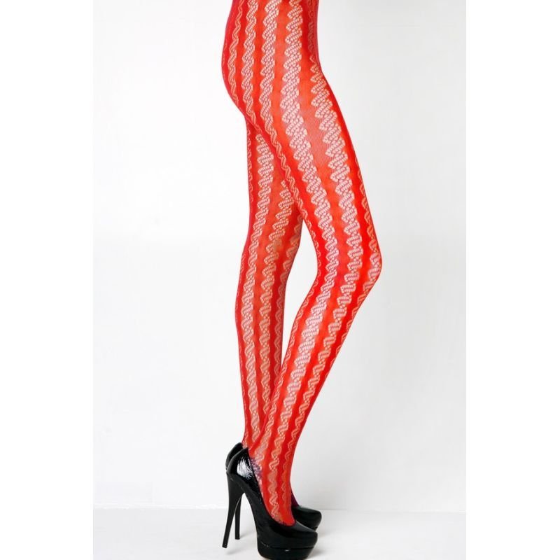 Stella Elyse Coiled Lines Fishnet Tights Red - Silk and Sin