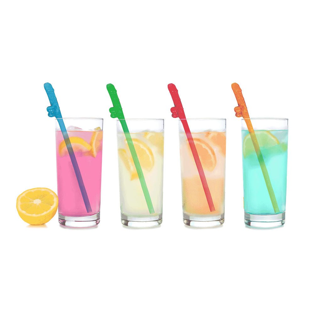Super Fun Penis Party Straws - Coloured - Multi Coloured Dicky Straws - 8 Pack - silkandsin