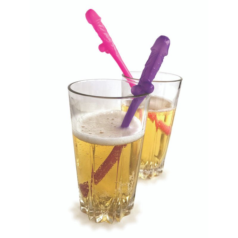 Super Fun Penis Party Straws - Pink/Purple Dicky Straws - Set of 8 - Silk and Sin