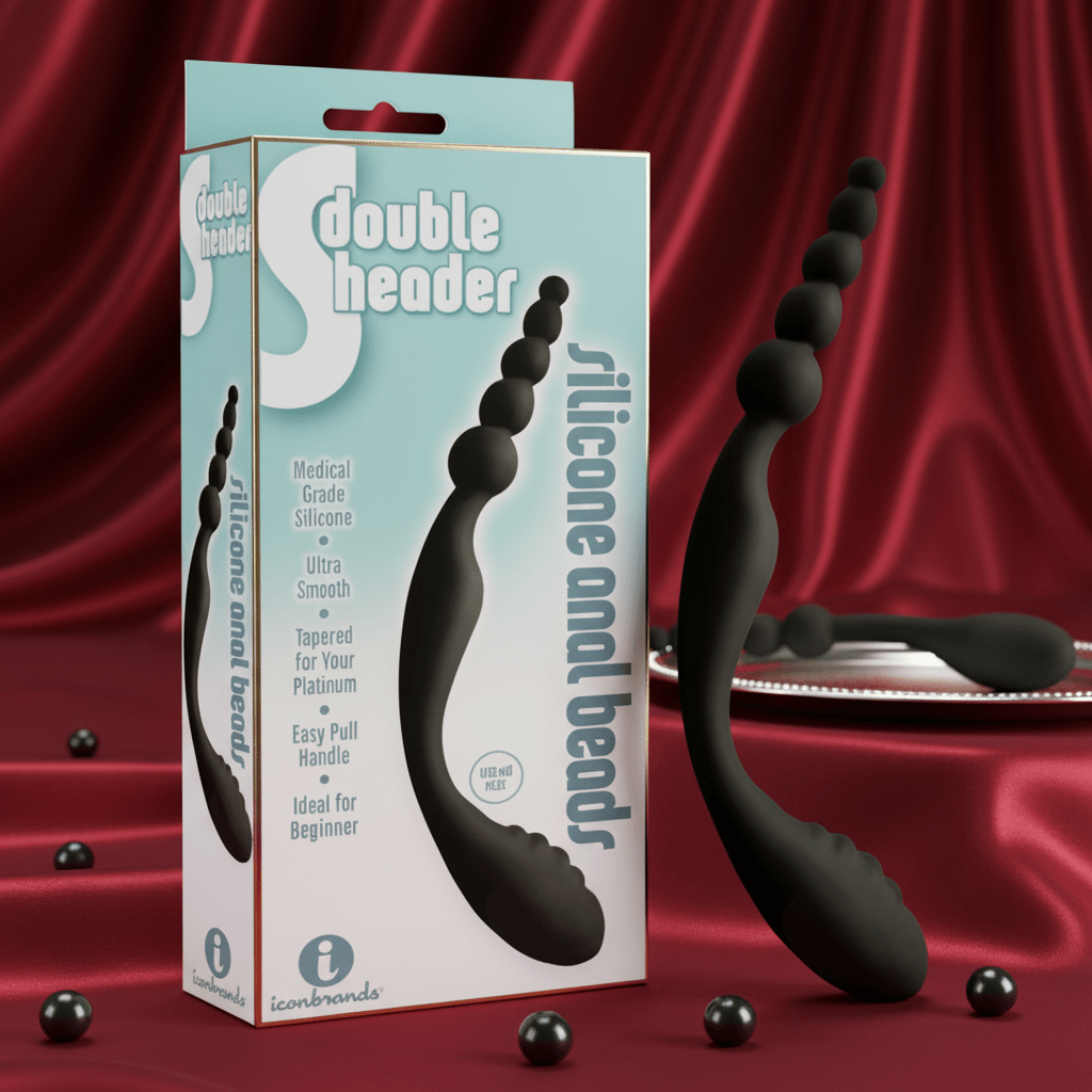 The 9's S - Double Header - Black Double Ended Anal Beads - silkandsin