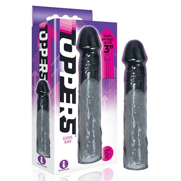 The 9's Toppers - Black 7.6 cm (3'') Penis Extension Sleeve - silkandsin