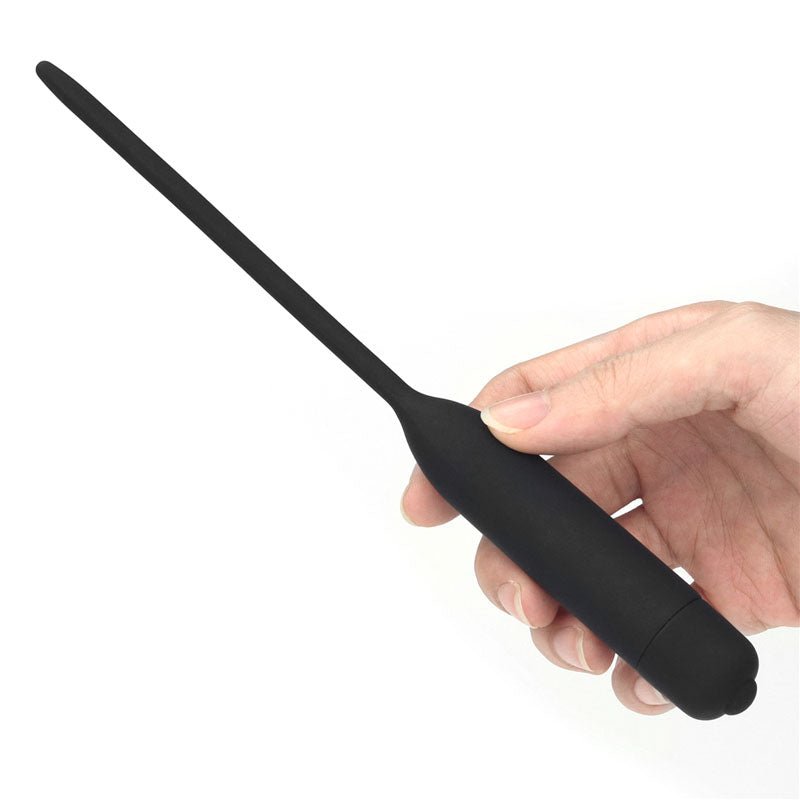 Ultimate Silicone Vibrating Urethral Dilator - Black Vibrating Urethral Sound - Silk and Sin