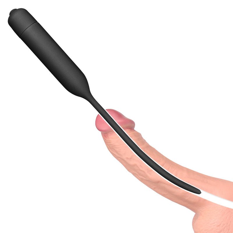 Ultimate Silicone Vibrating Urethral Dilator - Black Vibrating Urethral Sound - Silk and Sin