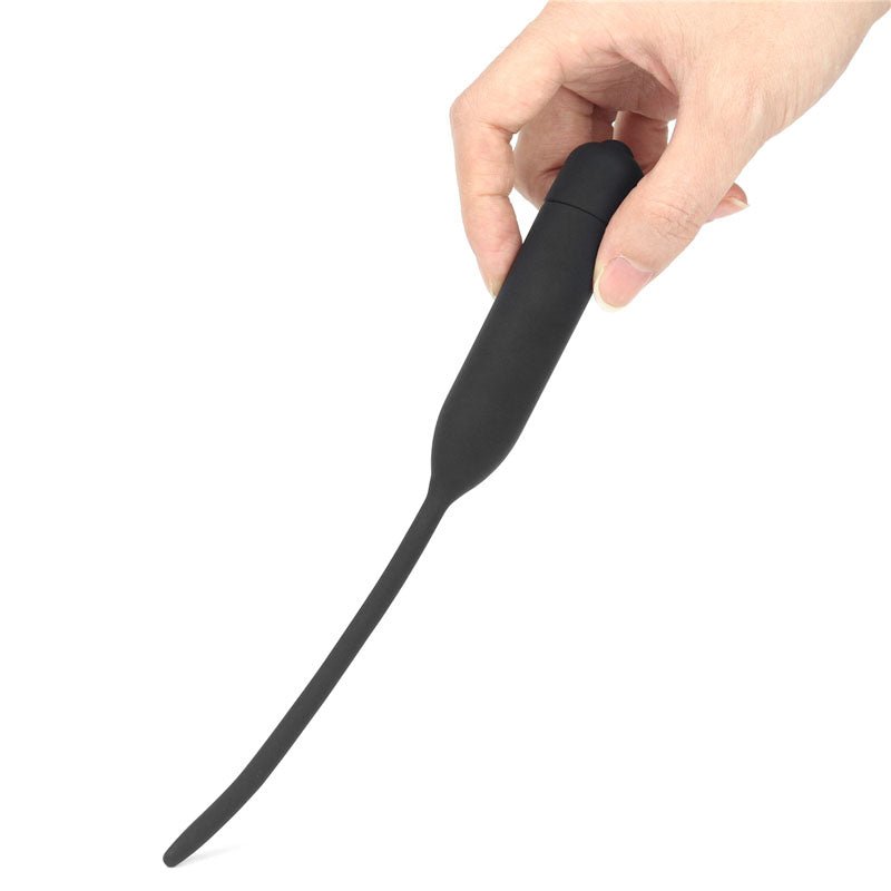 Ultimate Silicone Vibrating Urethral Dilator - Black Vibrating Urethral Sound - Silk and Sin
