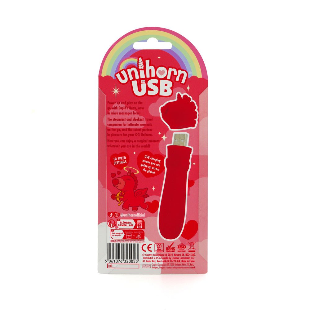 Unihorn - USB Bullet - Cupid's Beau - Red USB Rechargeable Vibrating Bullet - silkandsin