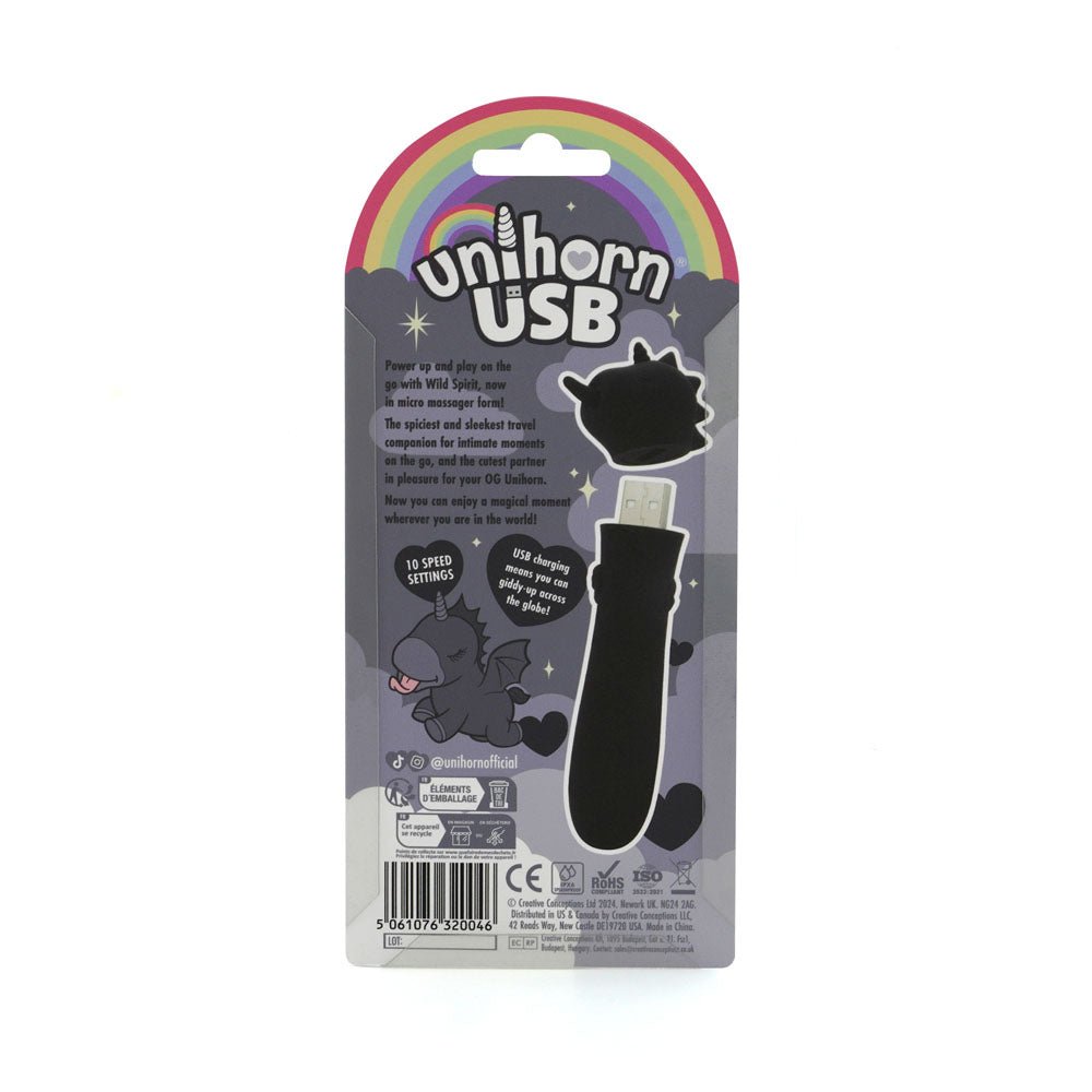 Unihorn - USB Bullet - Wild Spirit - Black USB Rechargeable Vibrating Bullet - silkandsin
