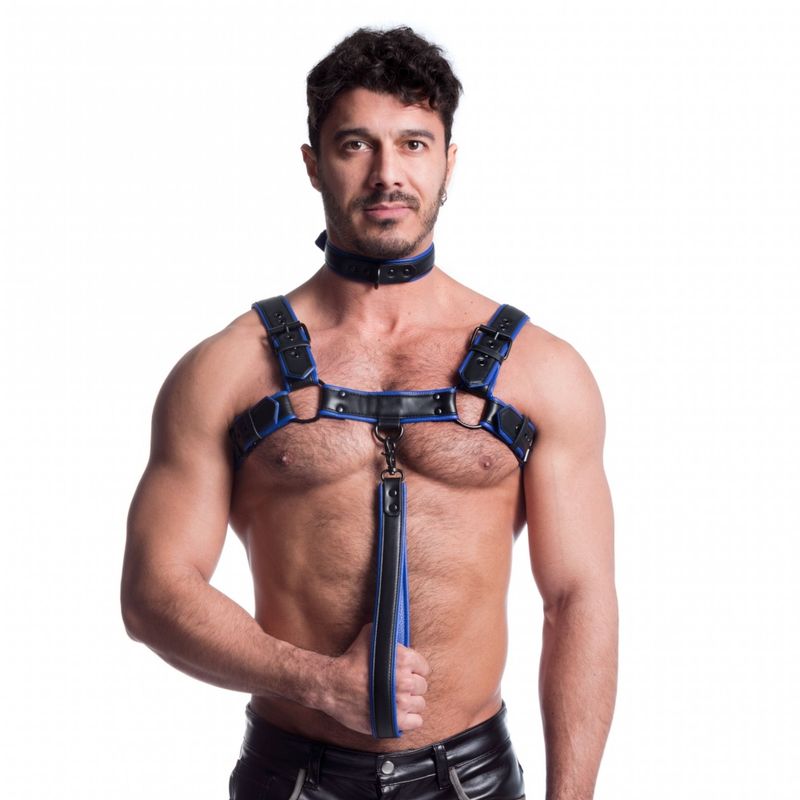 Vegan Bulldog Harness Black and Blue - Silk and Sin