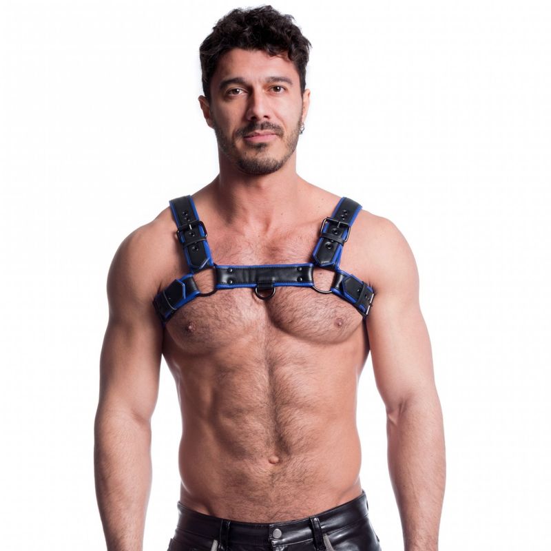 Vegan Bulldog Harness Black and Blue - Silk and Sin