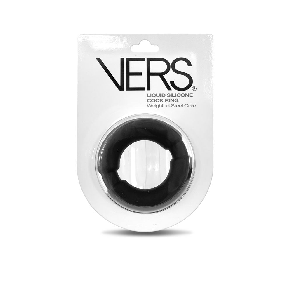 VERS Liquid Silicone Weighted Steel Core C - Ring - Black Cock Ring with Steel Core - silkandsin