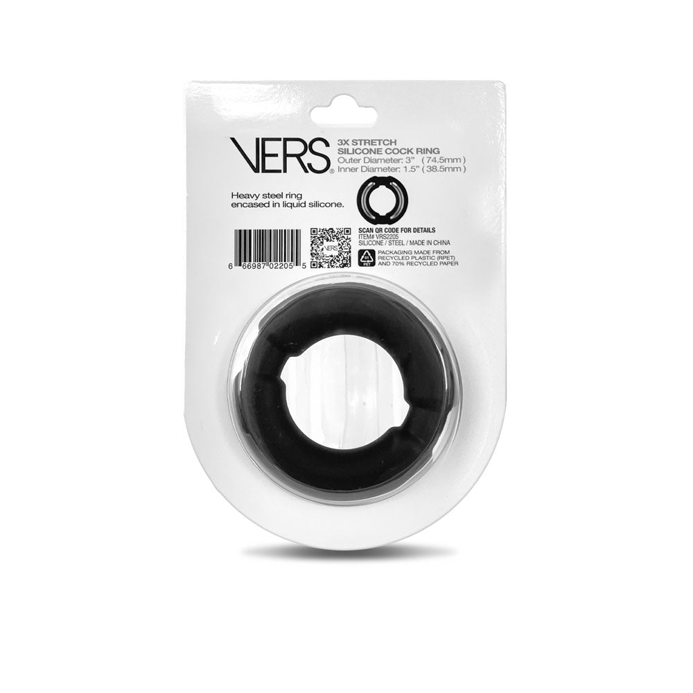 VERS Liquid Silicone Weighted Steel Core C - Ring - Black Cock Ring with Steel Core - silkandsin