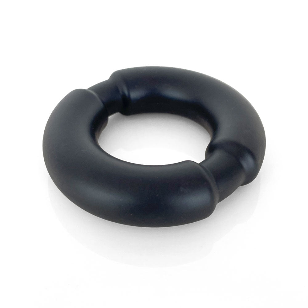VERS Liquid Silicone Weighted Steel Core C - Ring - Black Cock Ring with Steel Core - silkandsin