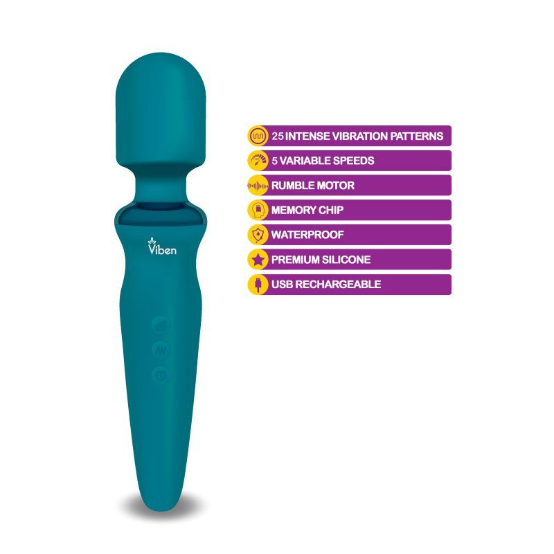 Viben Fierce Rechargeable Wand Massager Ocean - Silk and Sin