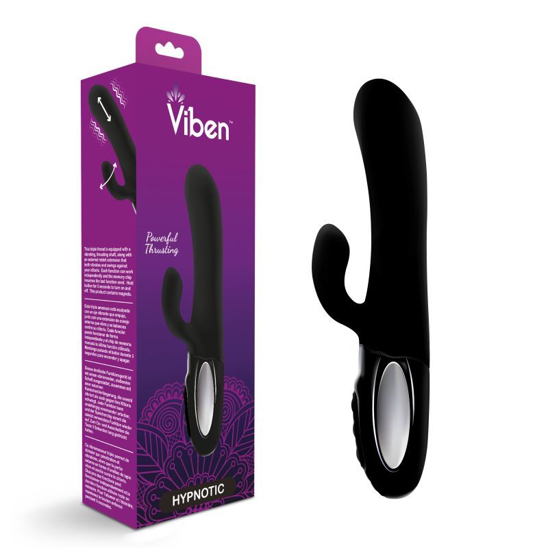Viben Hypnotic Thrusting Rabbit Vibe w Swinging Clit Stim Black - Silk and Sin