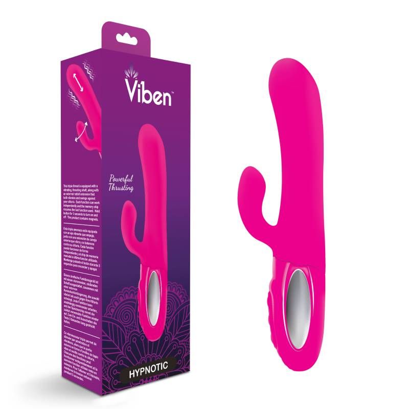 Viben Hypnotic Thrusting Rabbit Vibe w Swinging Clit Stim Hot Pink - Silk and Sin