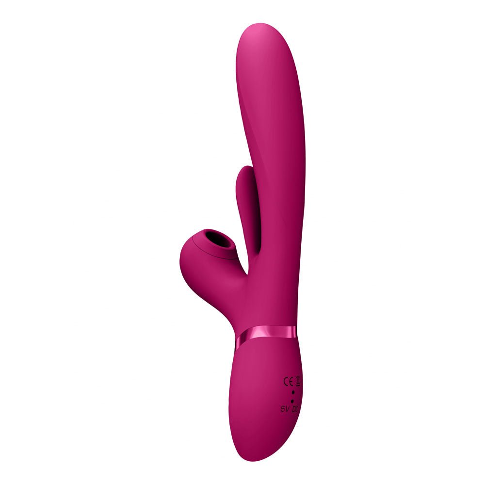 VIVE Ena - Pink - Pink 25 cm USB Rechargeable Thrusting Vibrator with Air Wave Stimulator - silkandsin