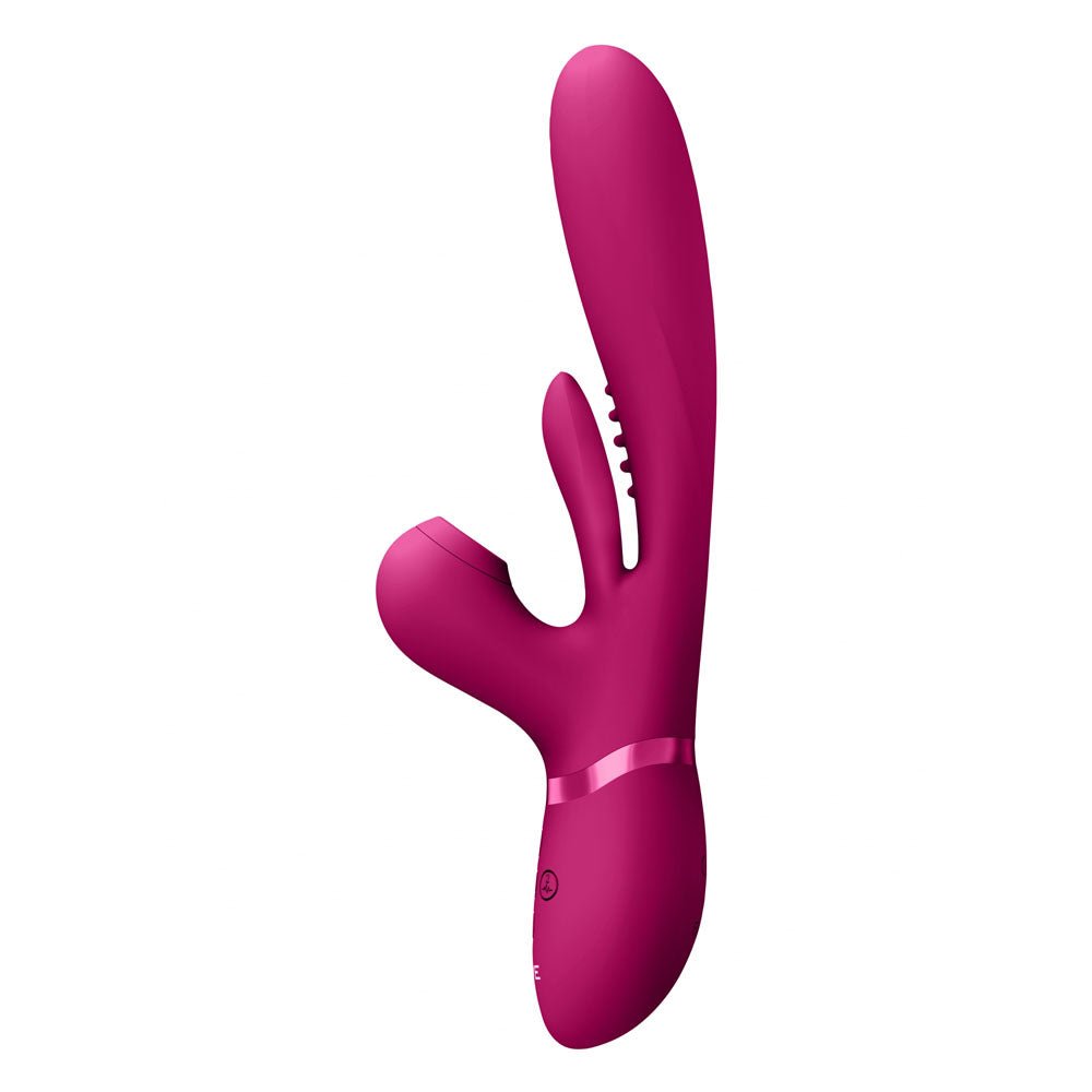 VIVE Ena - Pink - Pink 25 cm USB Rechargeable Thrusting Vibrator with Air Wave Stimulator - silkandsin