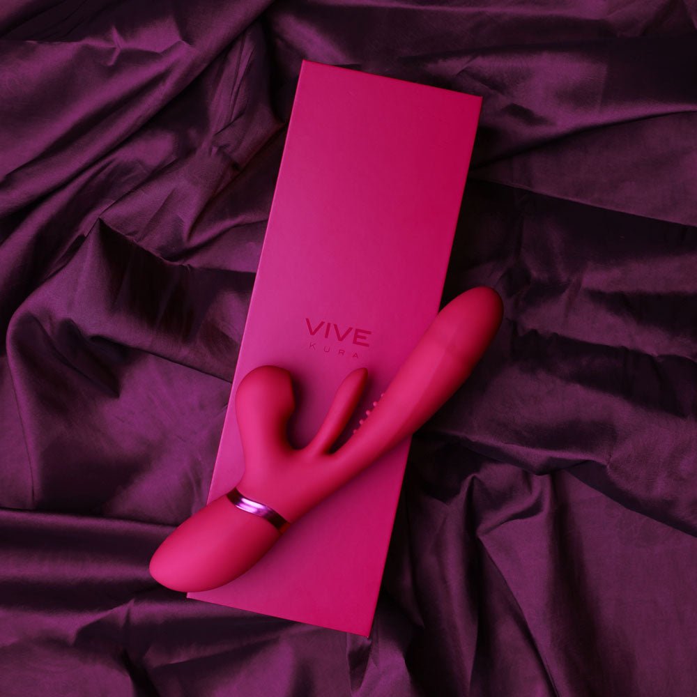 VIVE Ena - Pink - Pink 25 cm USB Rechargeable Thrusting Vibrator with Air Wave Stimulator - silkandsin