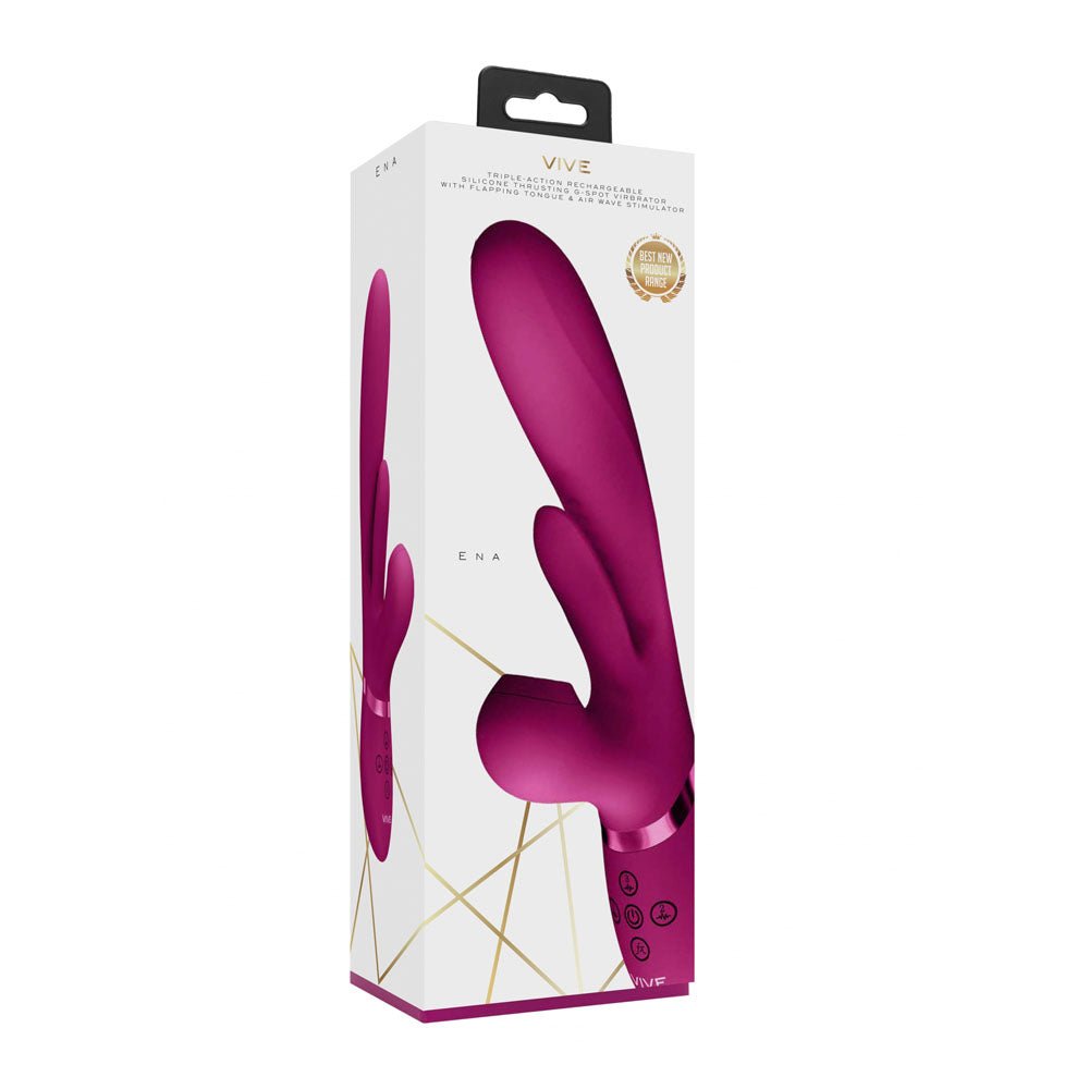 VIVE Ena - Pink - Pink 25 cm USB Rechargeable Thrusting Vibrator with Air Wave Stimulator - silkandsin