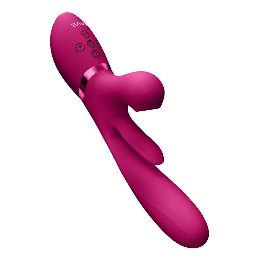 VIVE Ena - Pink - Pink 25 cm USB Rechargeable Thrusting Vibrator with Air Wave Stimulator - silkandsin