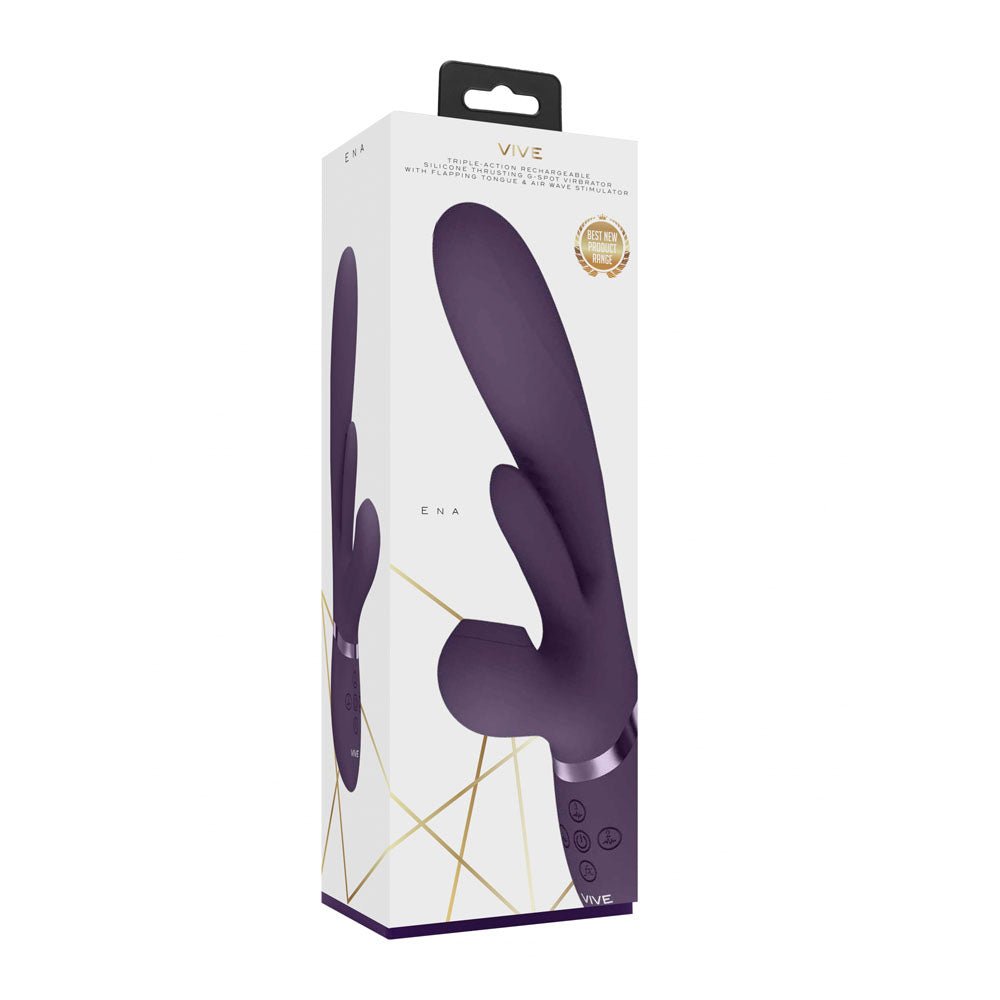 VIVE Ena - Purple - Purple 25 cm USB Rechargeable Thrusting Vibrator with Air Wave Stimulator - silkandsin