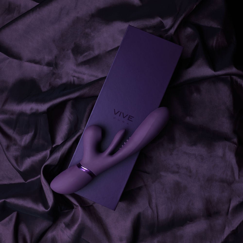 VIVE Ena - Purple - Purple 25 cm USB Rechargeable Thrusting Vibrator with Air Wave Stimulator - silkandsin