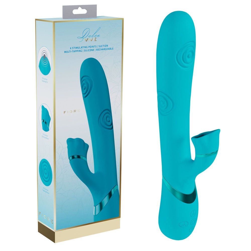 VIVE Fiore - Blue 25 cm USB Rechargeable Tapping Rabbit Vibrator - silkandsin