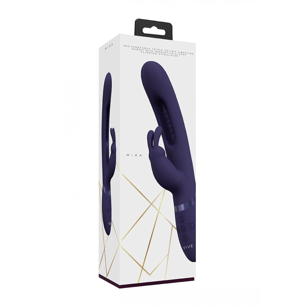 VIVE Mika - Purple - Purple 23.2 cm USB Rechargeable Rabbit Vibrator with Flapping Shaft - silkandsin