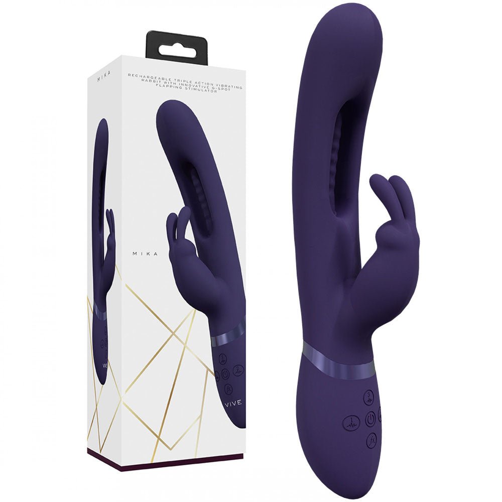 VIVE Mika - Purple - Purple 23.2 cm USB Rechargeable Rabbit Vibrator with Flapping Shaft - silkandsin