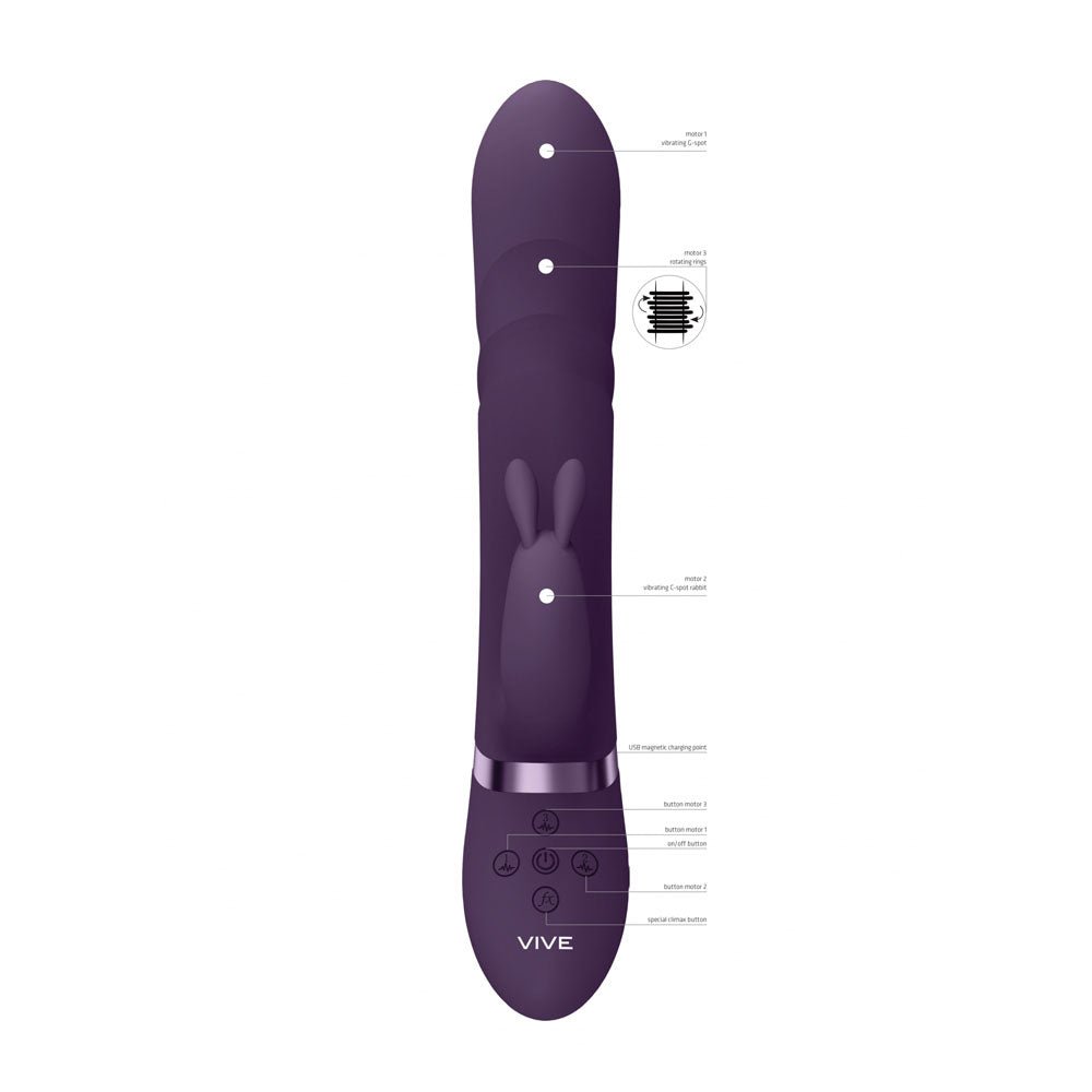 VIVE Nari - Purple - Purple 24.1 cm USB Rechargeable Rabbit Vibrator - silkandsin