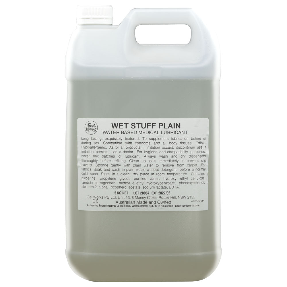 Wet Stuff Plain - 5kg Bottle - Water Based Lubricant with Vitamin E - 5 kg Bottle - Silk and Sin