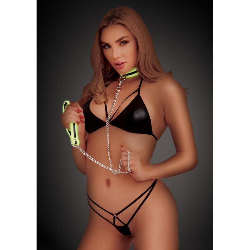 Whip Smart Glow In The Dark Deluxe Collar and Leash - Silk and Sin