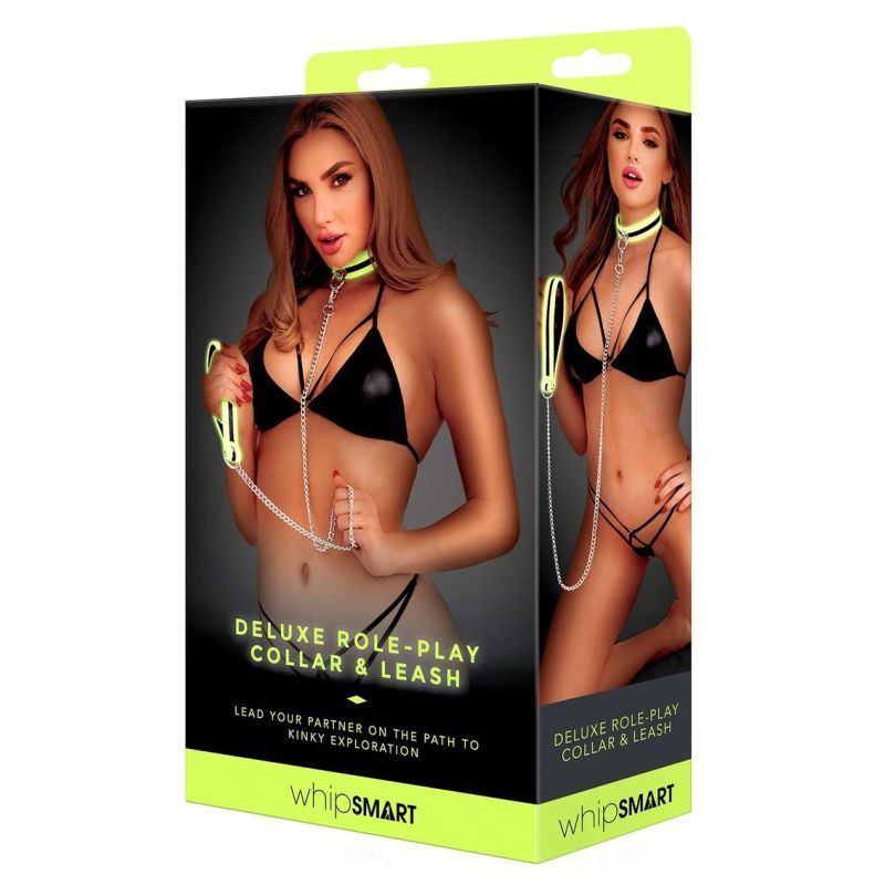 Whip Smart Glow In The Dark Deluxe Collar and Leash - Silk and Sin
