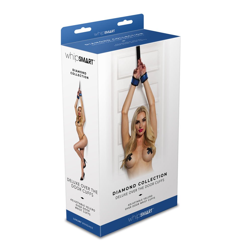 WhipSmart Diamond Deluxe Over The Door Cuffs - Blue - Blue Restraints - silkandsin