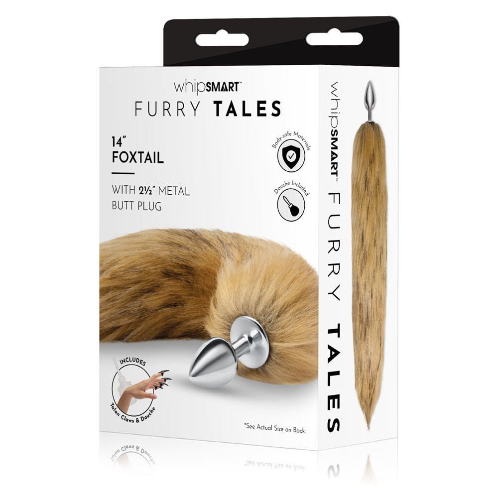 WhipSmart Furry Tales 14 Inch Brown Fox Tail - Metal 6.3 cm Butt Plug with Brown Fox Tail - silkandsin