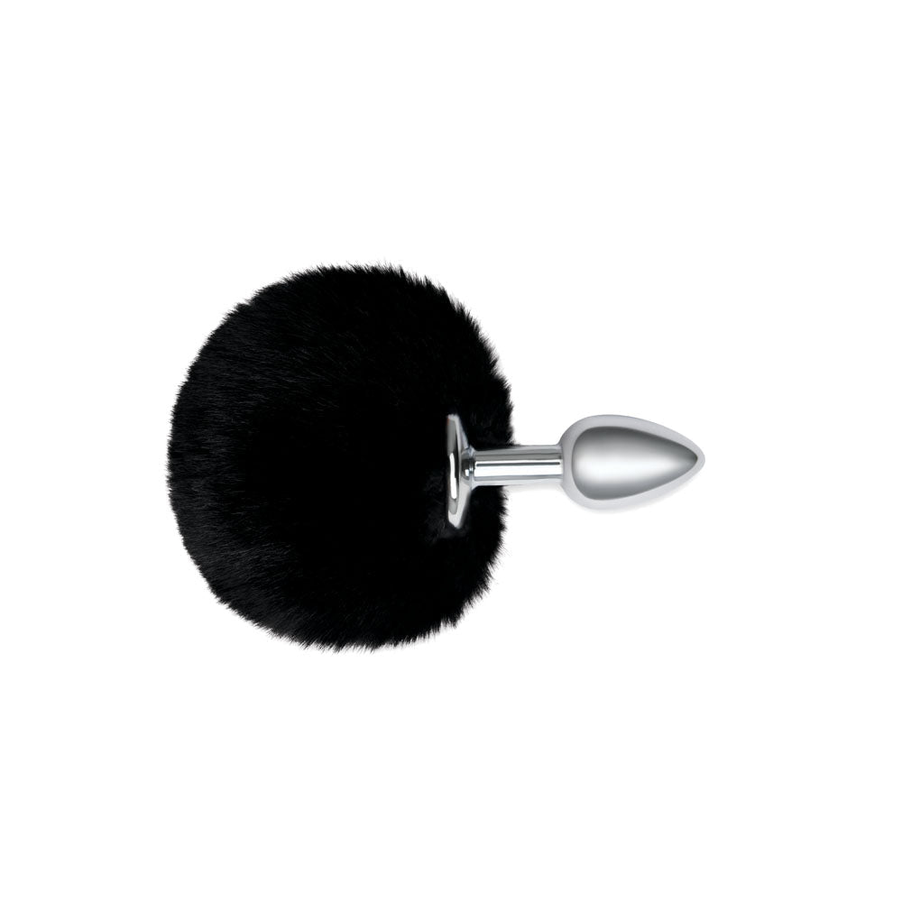 WhipSmart Furry Tales Black Bunny Tail - Metal 6.3 cm Butt Plug with Black Bunny Tail - silkandsin