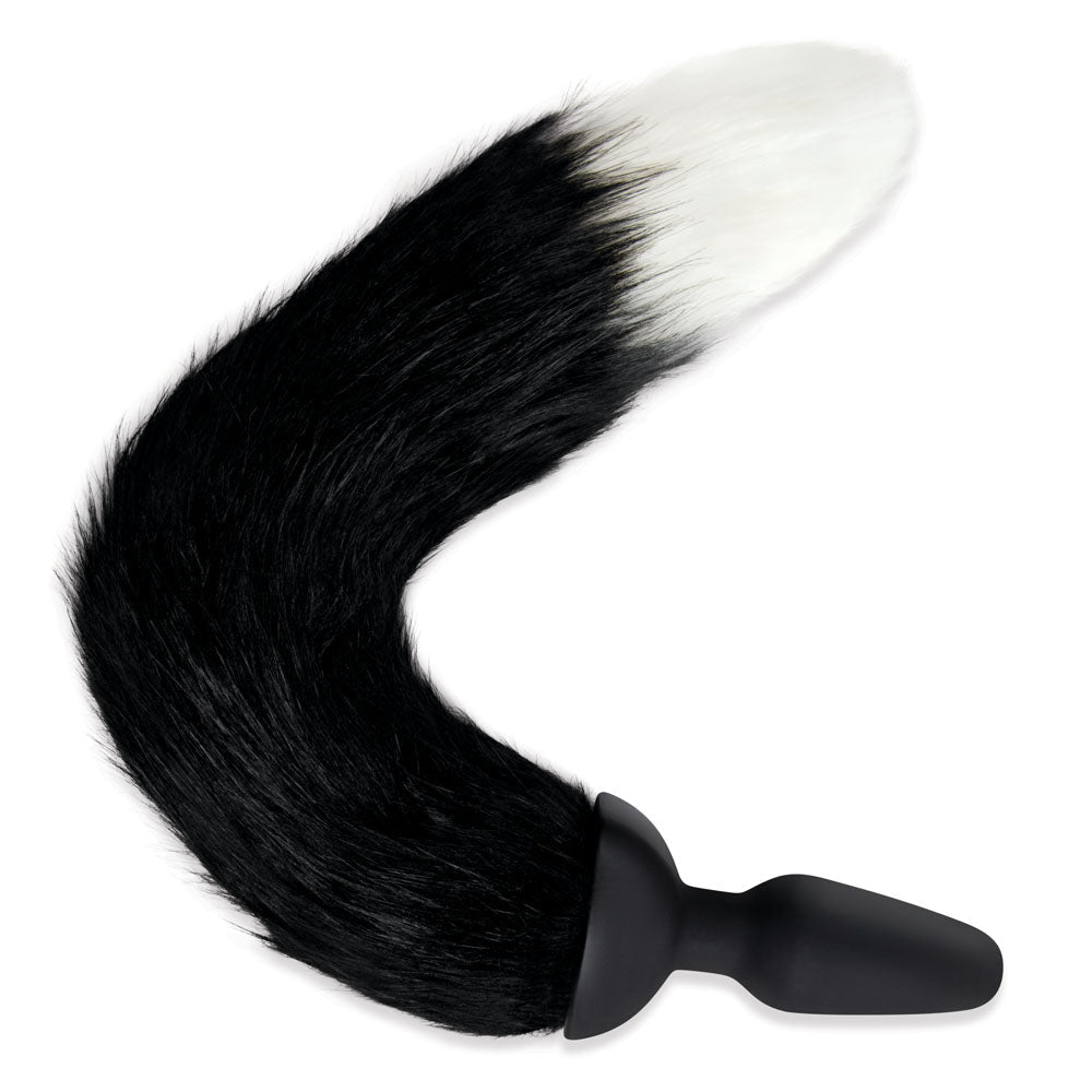 WhipSmart Furry Tales Silicone Foxtail Rechargeable Butt Plug - Black 9.5 cm Vibrating Butt Plug with Black Fox Tail & Remote Control - silkandsin