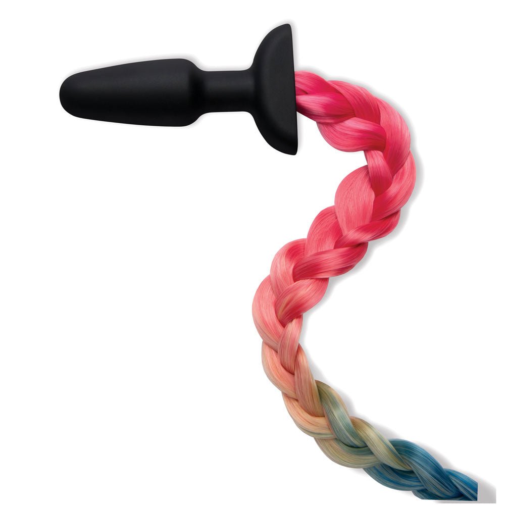 WhipSmart Furry Tales Silicone Rainbow Tail - Black 8.9 cm Butt Plug with Rainbow Tail - silkandsin