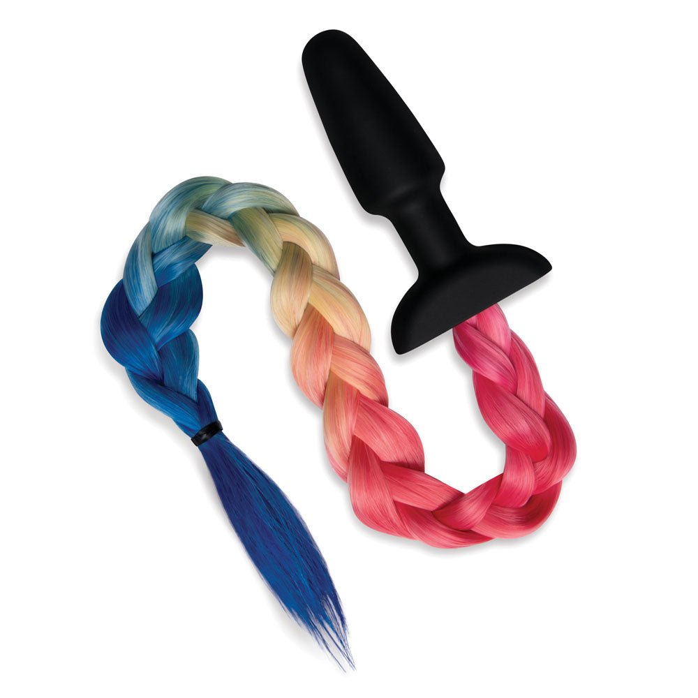 WhipSmart Furry Tales Silicone Rainbow Tail - Black 8.9 cm Butt Plug with Rainbow Tail - silkandsin