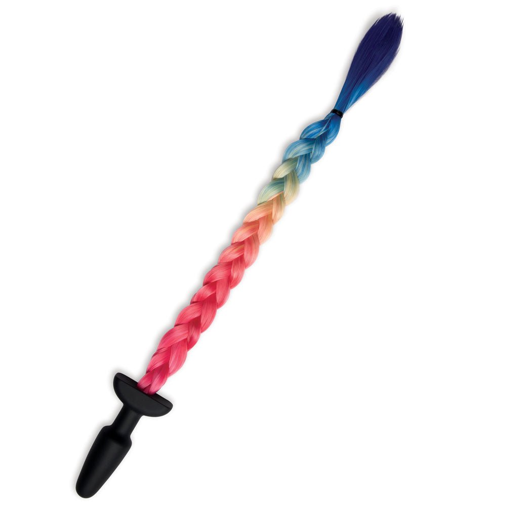WhipSmart Furry Tales Silicone Rainbow Tail - Black 8.9 cm Butt Plug with Rainbow Tail - silkandsin