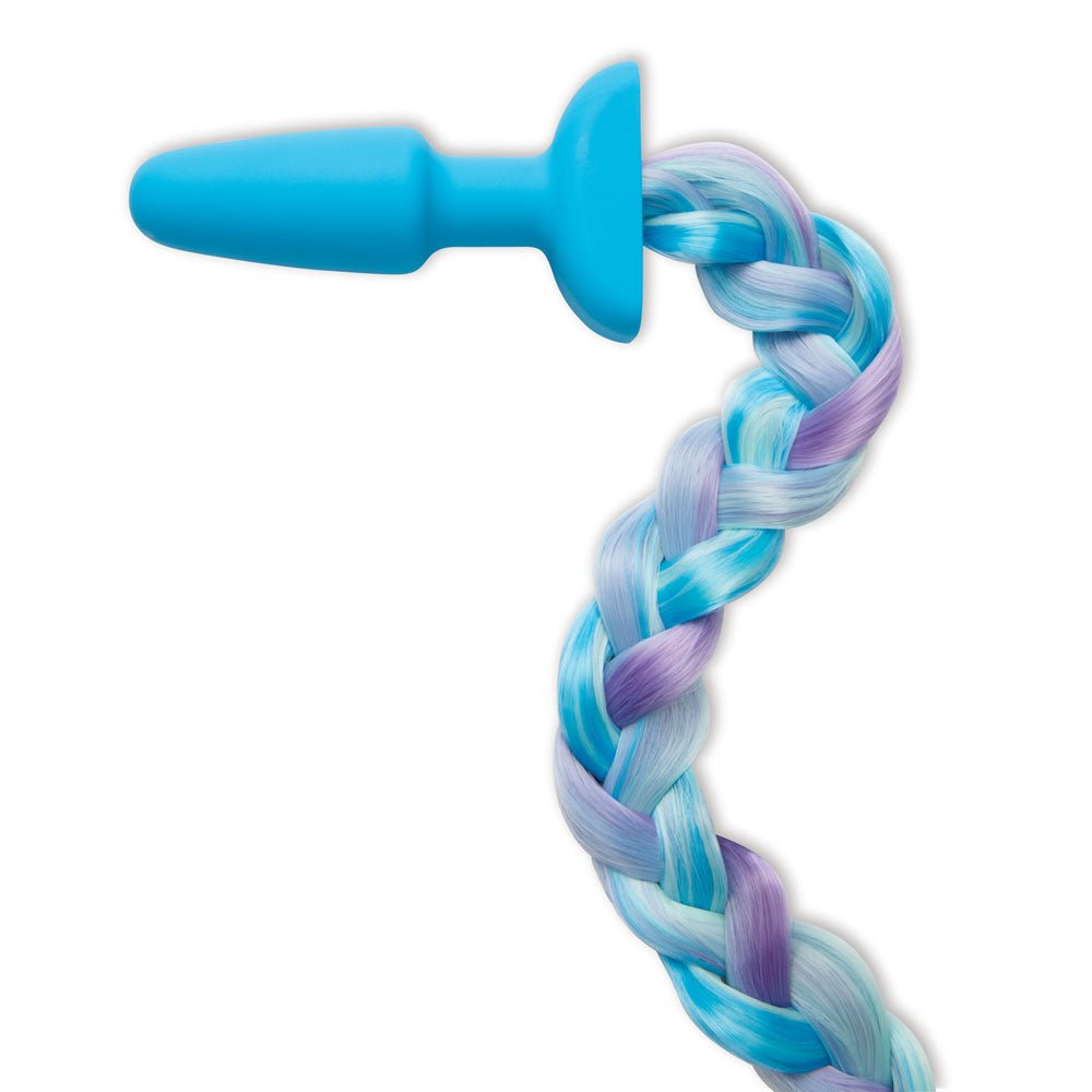 WhipSmart Furry Tales Silicone Unicorn Butt Plug - Blue 8.9 cm Butt Plug with Unicorn Tail - silkandsin