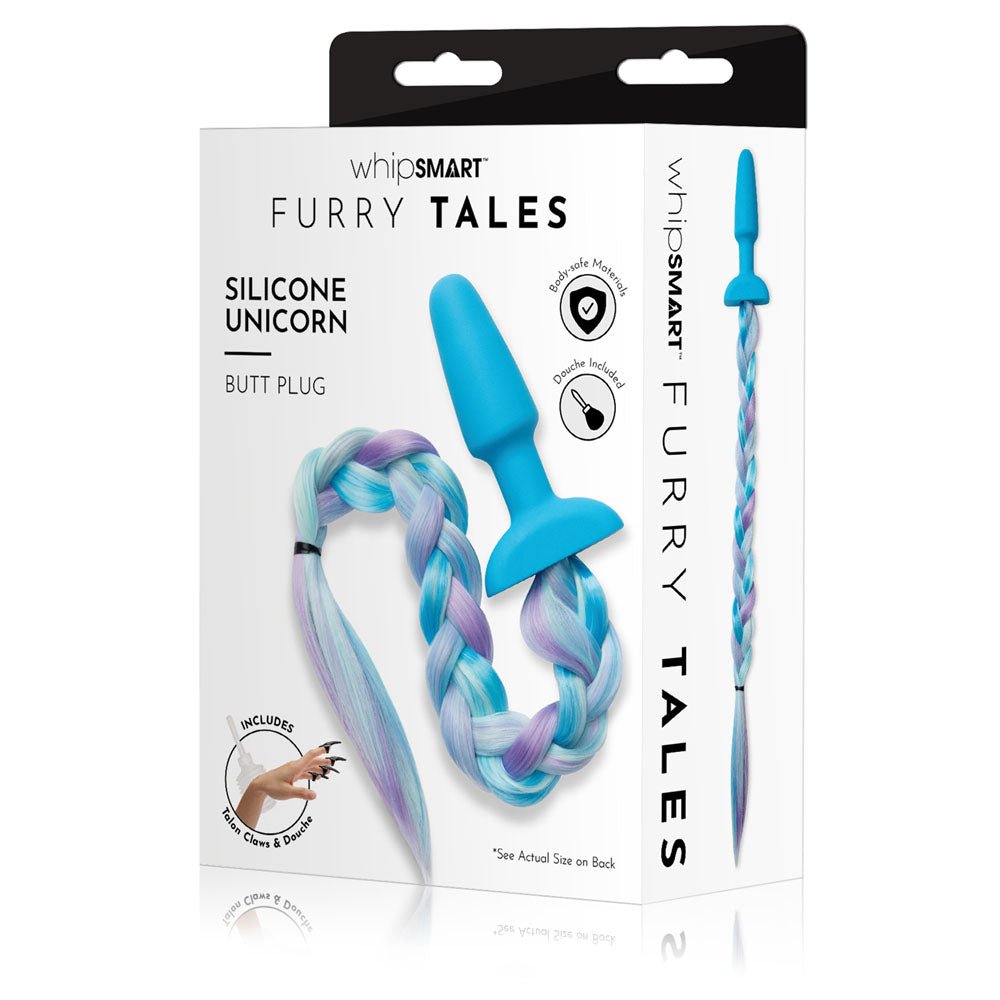 WhipSmart Furry Tales Silicone Unicorn Butt Plug - Blue 8.9 cm Butt Plug with Unicorn Tail - silkandsin