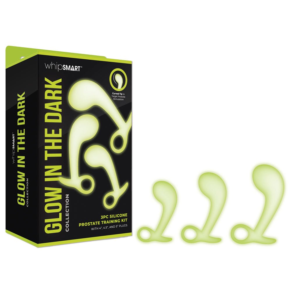 WhipSmart Glow In The Dark 3pc Prostate Training Kit - Glow In Dark Prostate Massagers - Set of 3 Sizes - silkandsin