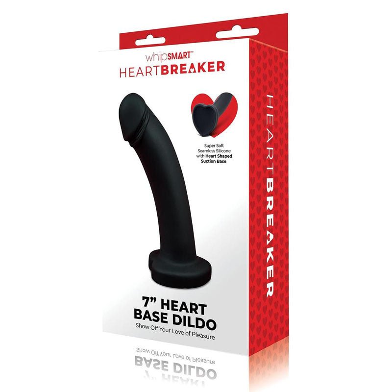 WhipSmart Heartbreaker 7'' Heart Base Dildo - Black 17.8 cm Dong with Heart Shaped Base - silkandsin
