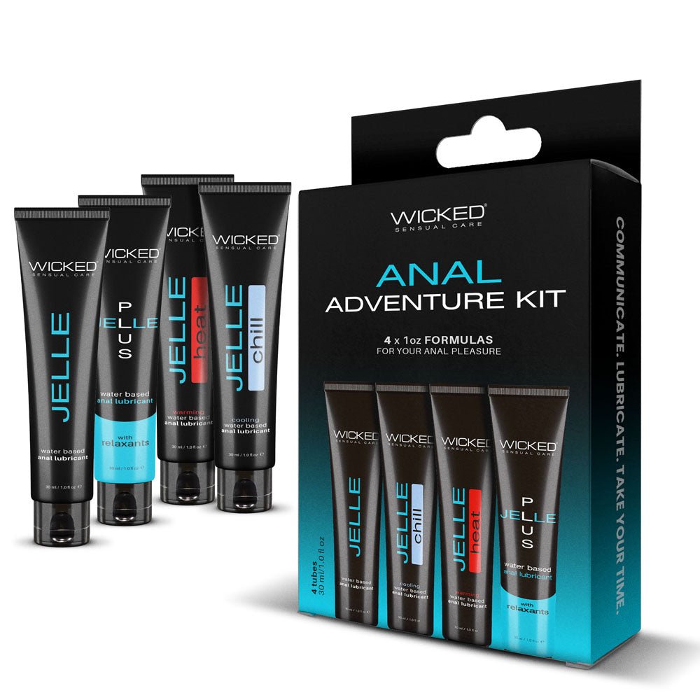 Wicked ANAL ADVENTURE KIT - Mixed Jelle Anal Lubricants 30 ml Bottles - 4 Pack - Silk and Sin