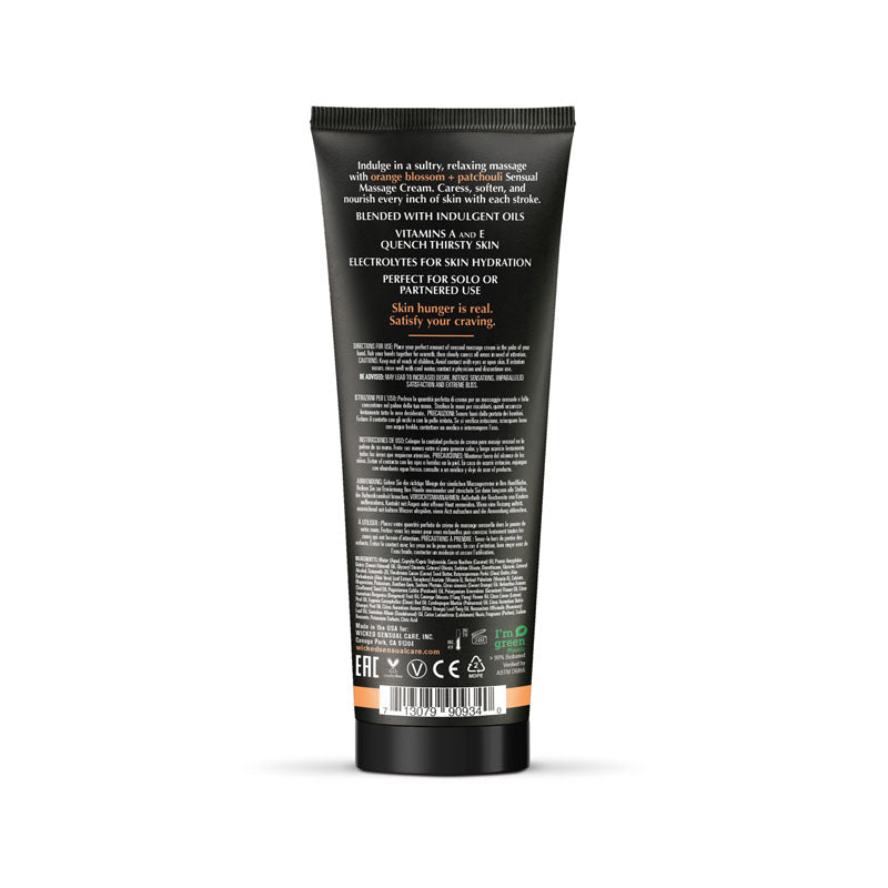 Wicked ORANGE BLOSSOM + PATCHOULI Sensual Massage Cream - Scented Massage Cream - 120 ml Tube - Silk and Sin